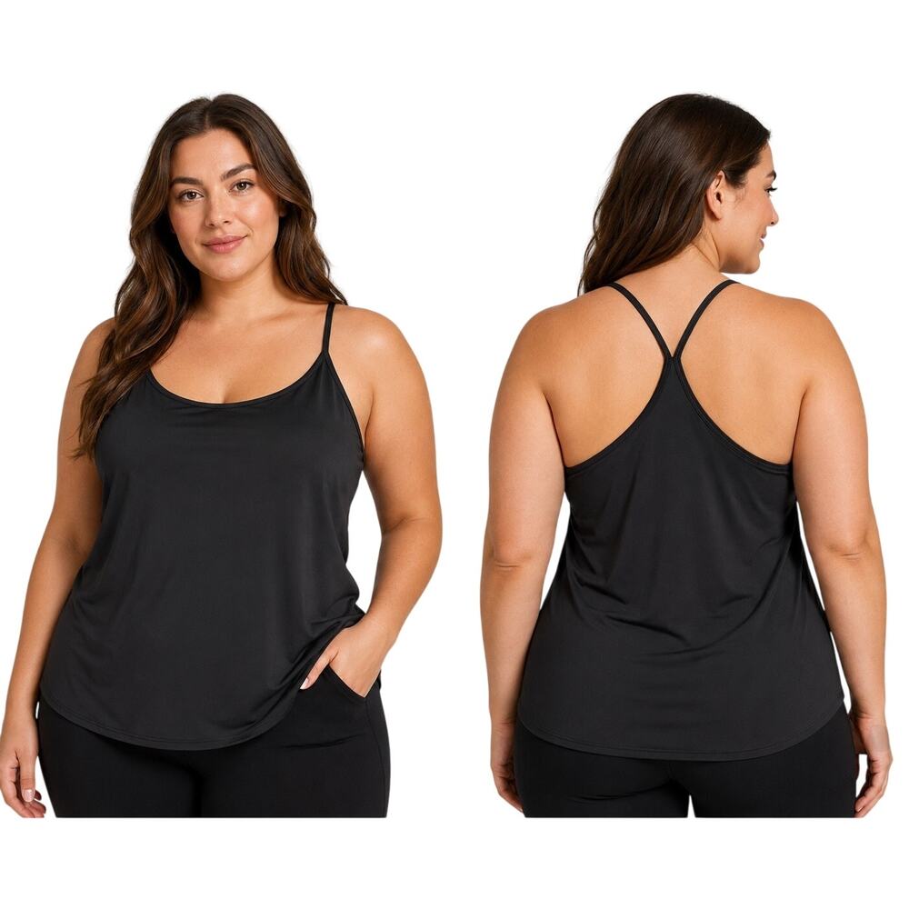Parade Racerback Cami Tank Top, Soft Stretch, Black, Women's Plus Size 2XL